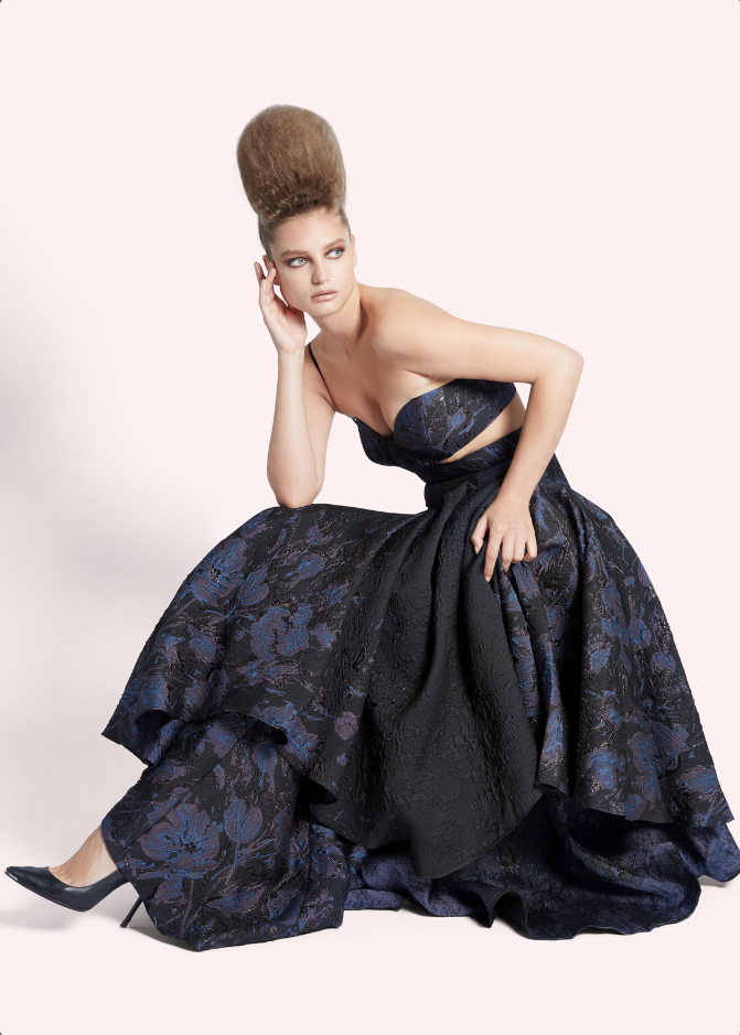 Navy Textured Evening Gown
