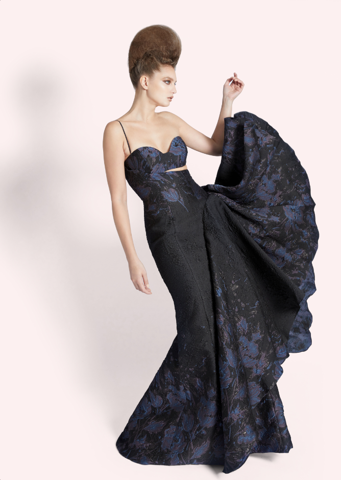 Navy Textured Evening Gown