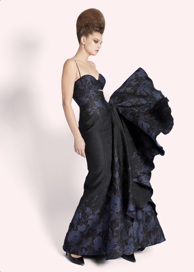 Navy Textured Evening Gown