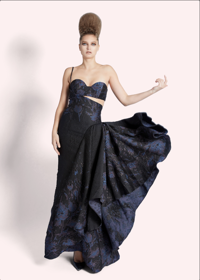 Navy Textured Evening Gown