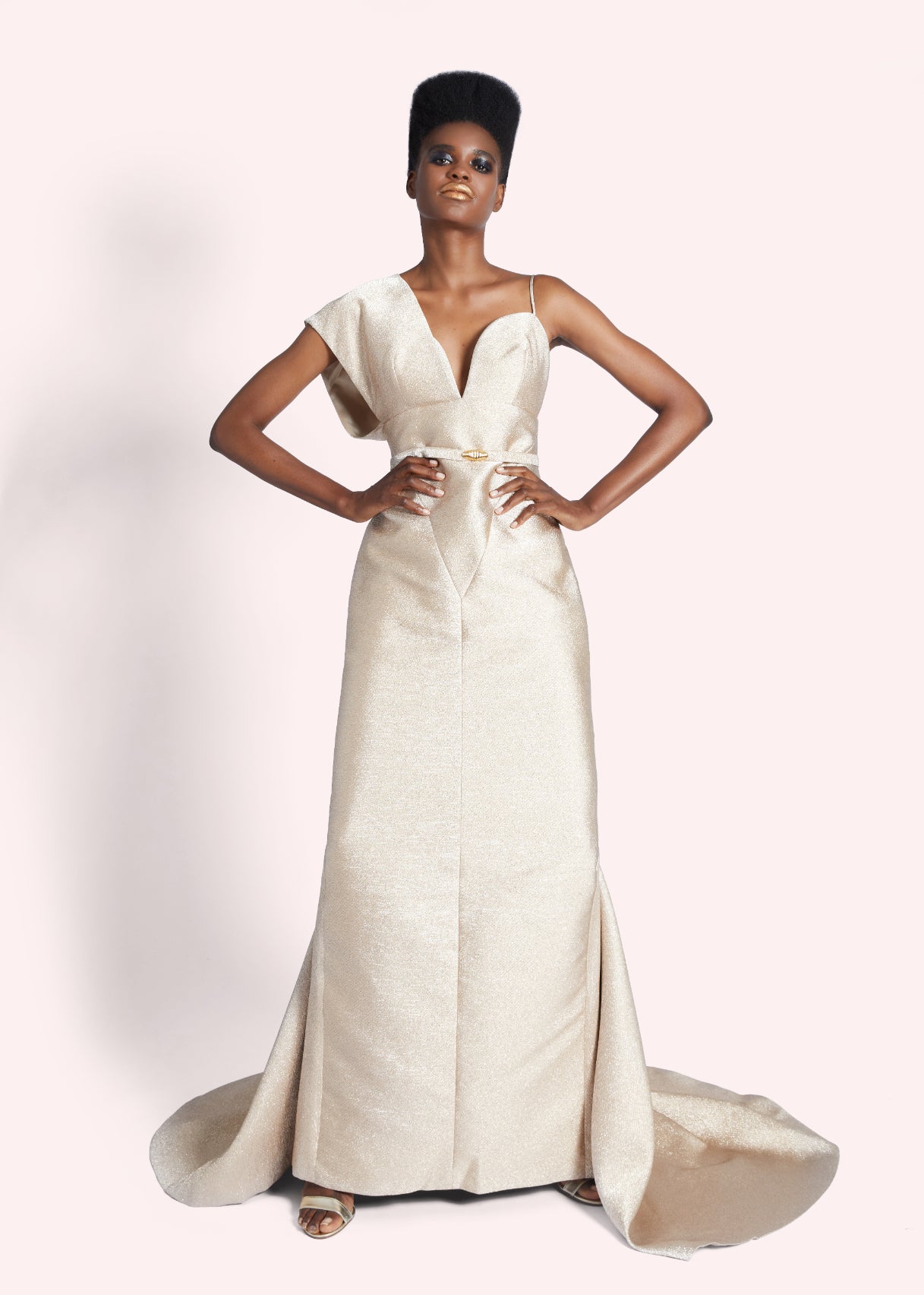 Belted Champagne Gown