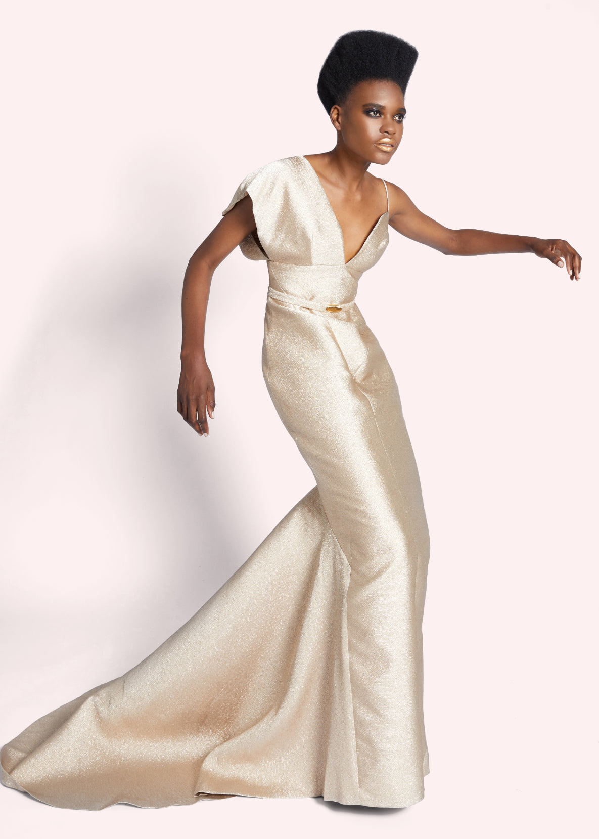 Belted Champagne Gown